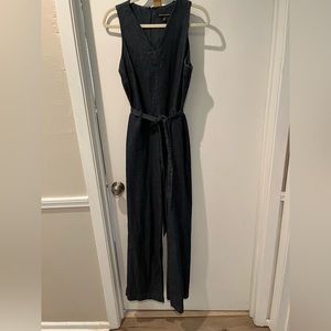 Indigo denim sleeveless jumpsuit